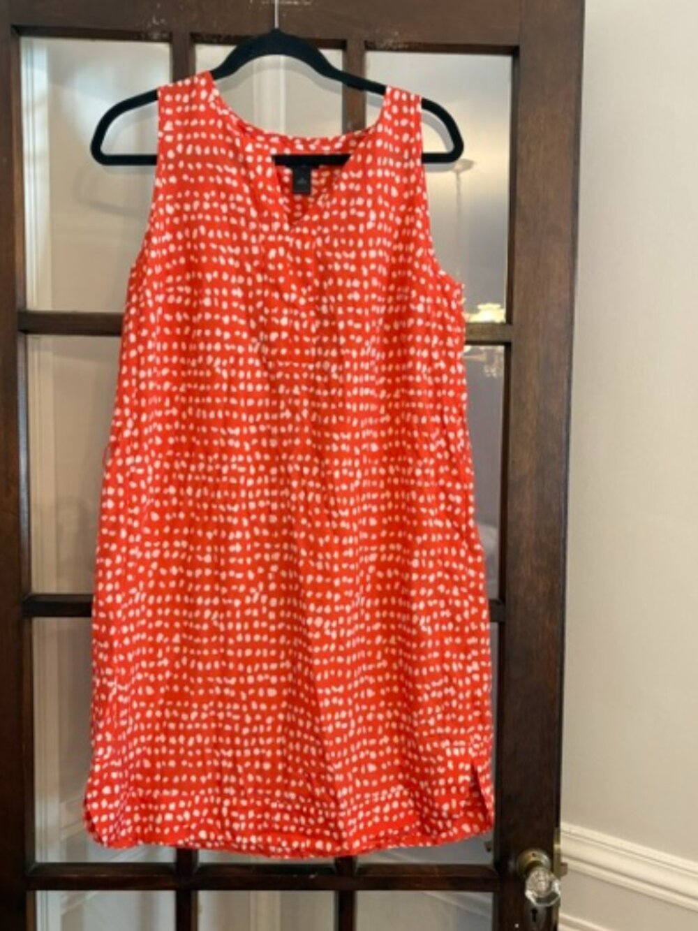 Ann Taylor Petite Orange Dotted Shift Dress with Sash, Size Large Petite
